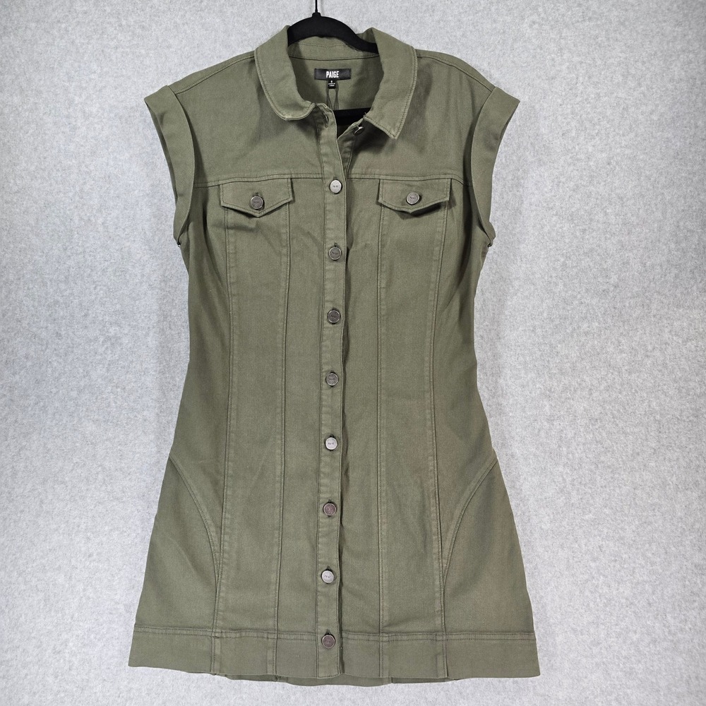 PAIGE Dekalb Dress Vintage Forester Green Button Front Mini 1A46M83-C151 Sz 6